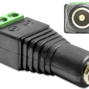 Delock-adapter 5,5 x 2,5 mm hunn til 2-pinners terminalblokk – svart/grønn v:7778630 Delock-adapter 5,5 x 2,5 mm hunn til 2-pinners terminalblokk – svart/grønn v:7778630