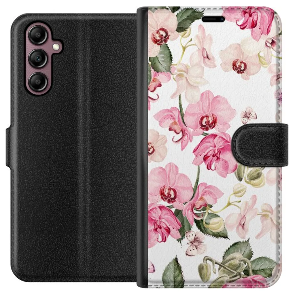 Samsung Galaxy A14 5G Sort Lommebokdeksel Rosa blommor v:7393696