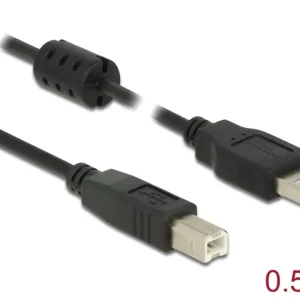 Delock USB-A 2.0-kabel hann til USB-B 2.0 hann 0,5 m – svart v:8802564