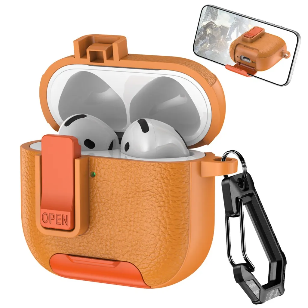 AirPods 4 Deksel Låsbart Stativ Karabinkrok – Oransje v:5374539