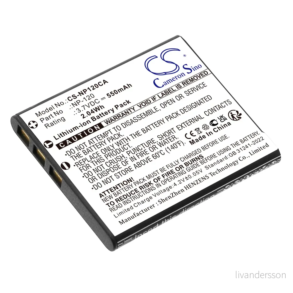 Batteri til Casio Exilim EX-S200BE, 3,7V, 550mAh v:3589032
