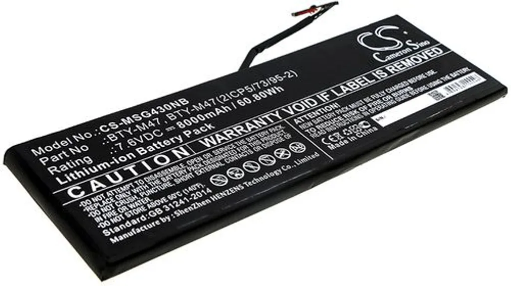 Batteri til Msi GS40 6QE-079NL, 7.6V, 8000 mAh v:2110016