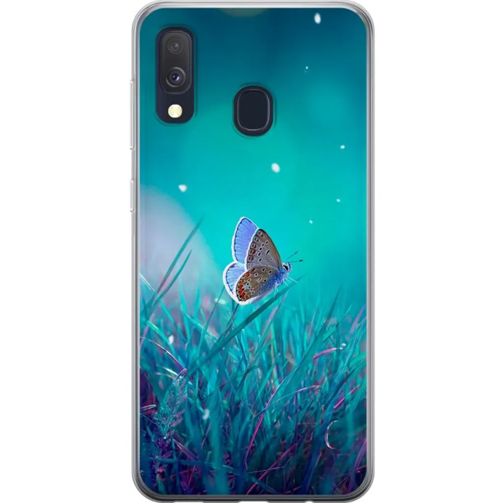 Samsung Galaxy A40 Gjennomsiktig Telefondeksel Blå fjäril v:7899751