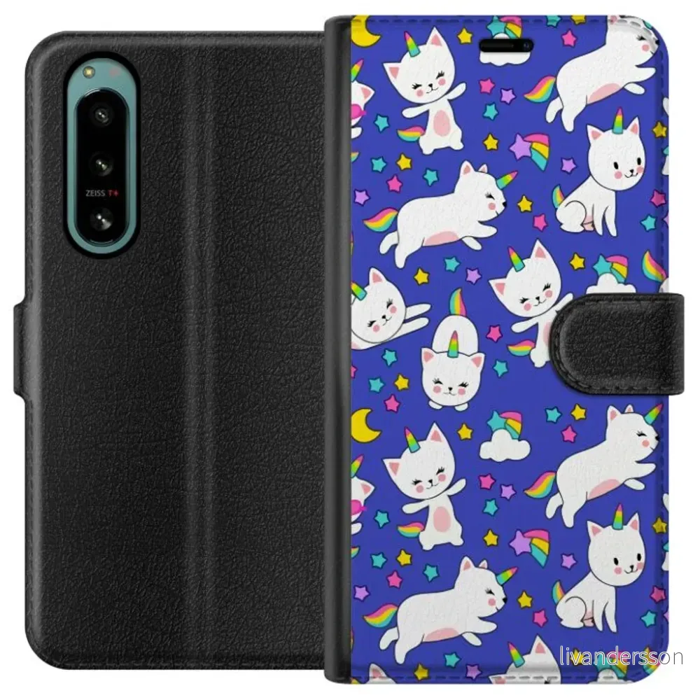 Sony Xperia 5 IV Sort Lommebokdeksel Katt Enhörning v:3473031