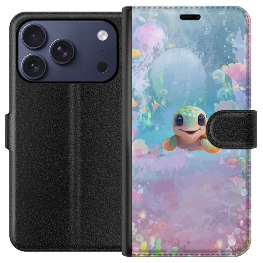 Apple iPhone 17 Pro Sort Lommebokdeksel Glad Sköldpadda v:7993928
