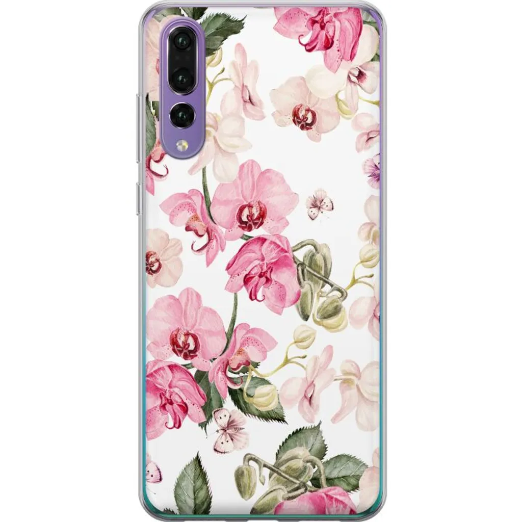 Huawei P20 Pro Gjennomsiktig Telefondeksel Rosa blommor v:5801250