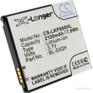 Batteri til BL-53QH for LG, 3.6(3.7V), 1800 mAh v:9971488