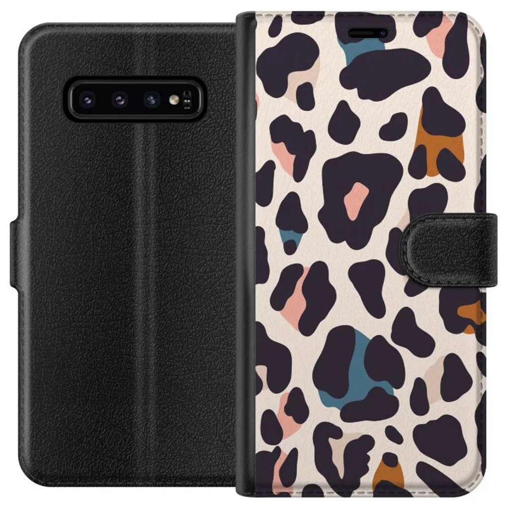 Samsung Galaxy S10 Sort Lommebokdeksel Leopardmönster v:3333171