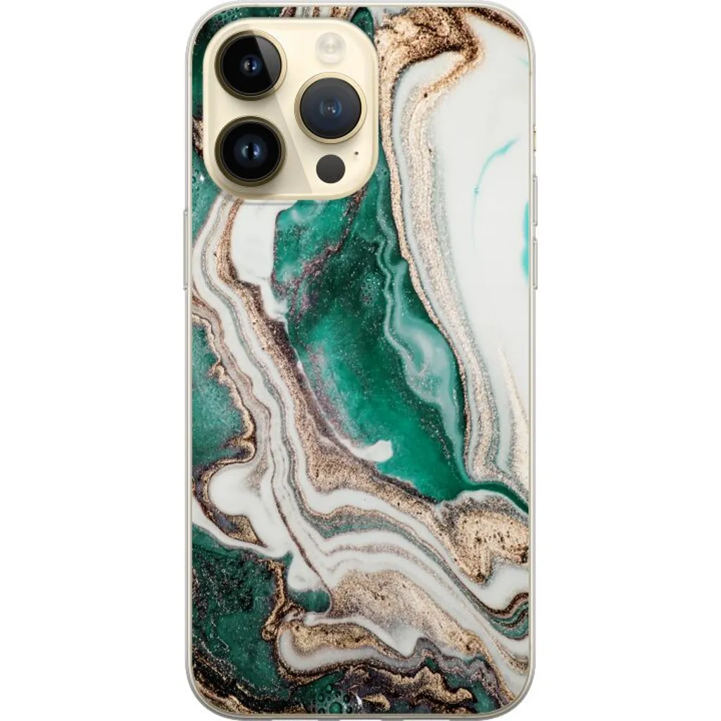 Apple iPhone 15 Pro Max Gjennomsiktig Telefondeksel Grön / Guld marmor v:9934148