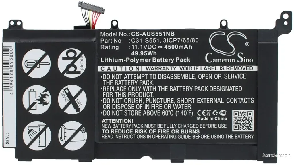 Batteri til Asus S551LB, 11.1V, 4500 mAh v:4213949