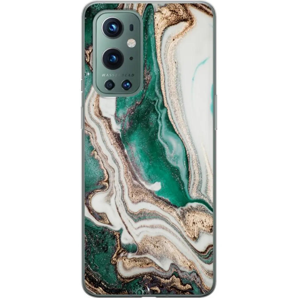 OnePlus 9 Pro Gjennomsiktig Telefondeksel Grön / Guld marmor v:3169606