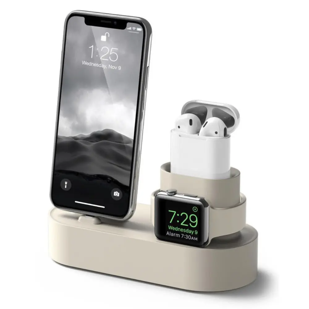 3-in-1 Ladestasjon for iPhone, AirPods & Apple Watch – Beige v:6430485