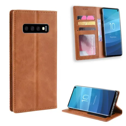 Vintage Style PU Lommeboketui for Samsung Galaxy S10 – Brun v:9549498