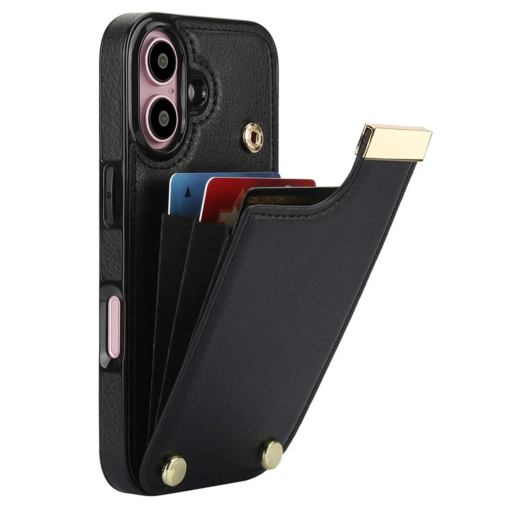 iPhone 16 Plus Deksel med lommebok i PU-skinn – Svart v:6590556