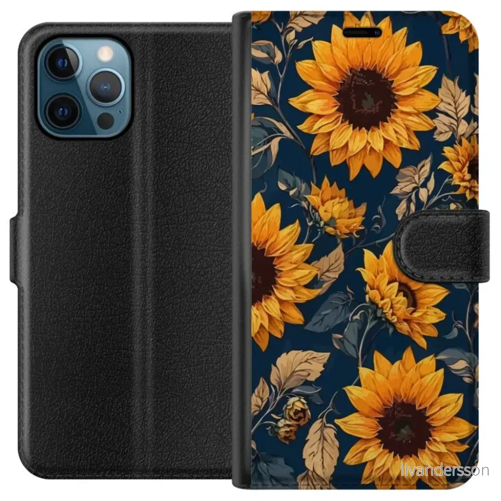 Apple iPhone 12 Pro Sort Lommebokdeksel Solrosor v:3893421
