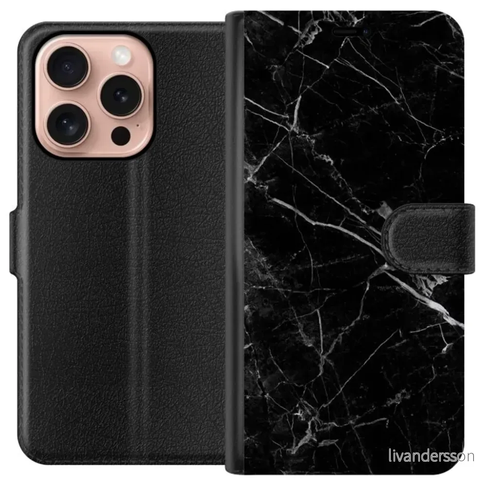Apple iPhone 16 Pro Sort Lommebokdeksel Svart marmor v:7684822