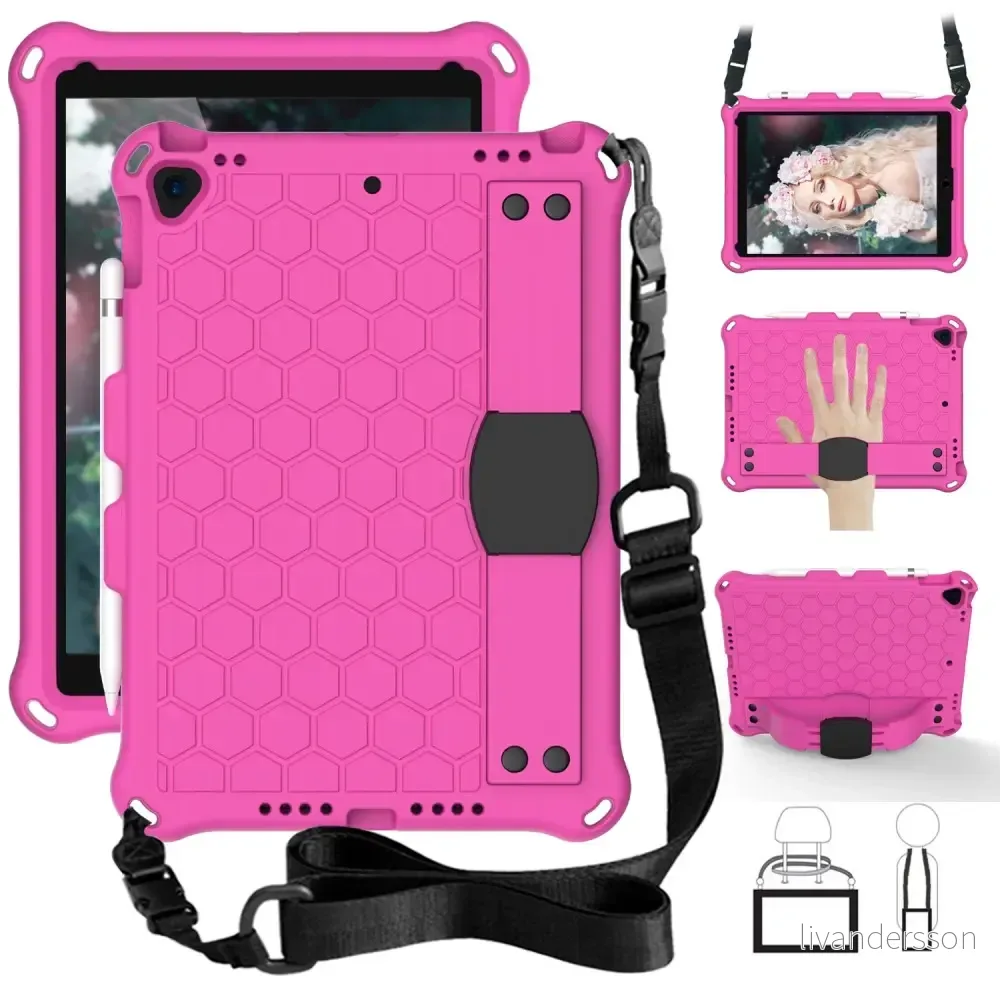 iPad 10,2" 2021/2020/2019, Pro 10,5" 2017, Air 10,5" 2019 deksel med bærestropp – Rosa v:6769061