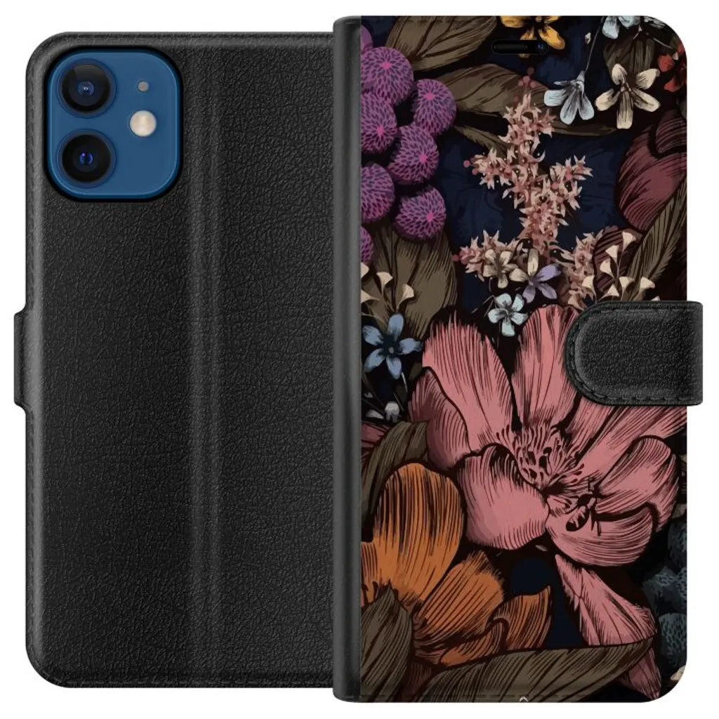 Apple iPhone 12 mini Sort Lommebokdeksel Tecknade blommor v:7806125