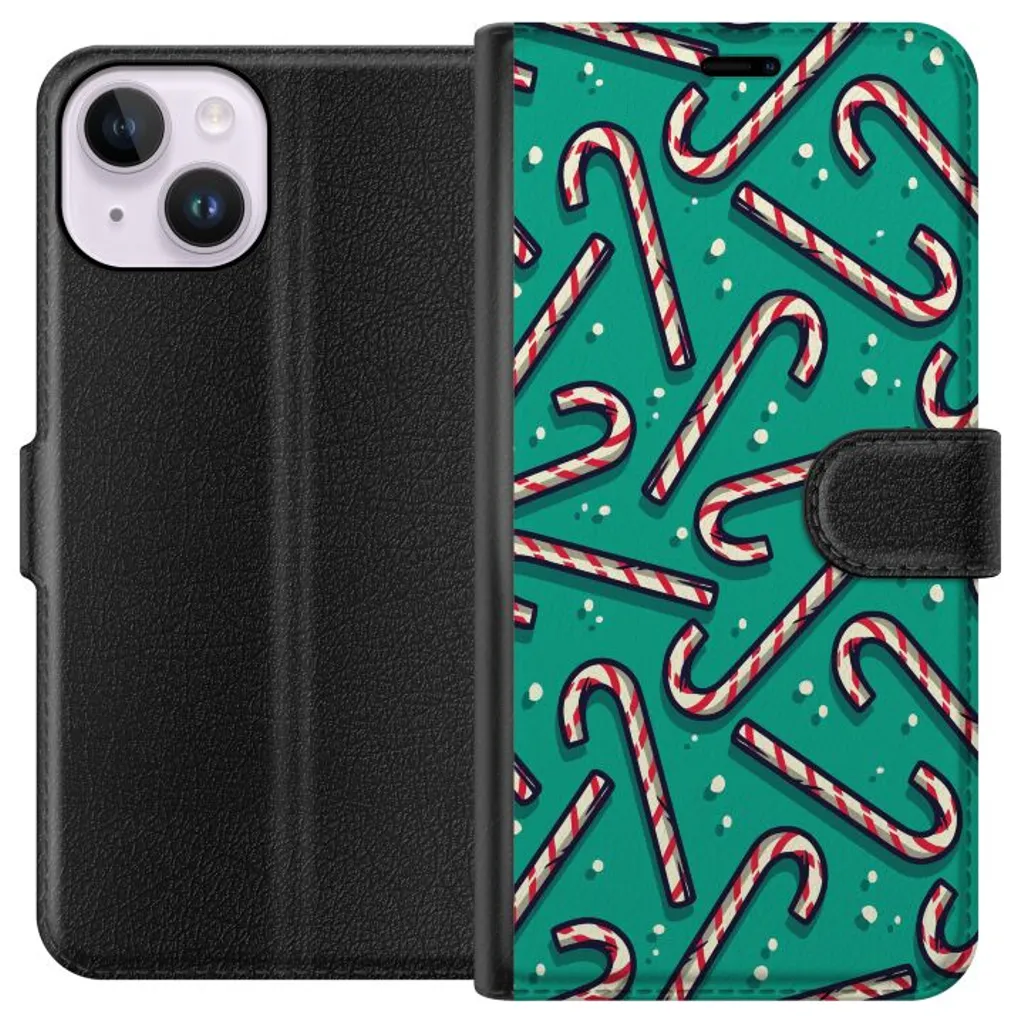 Apple iPhone 14 Sort Lommebokdeksel Polkagris Mönster v:7634887
