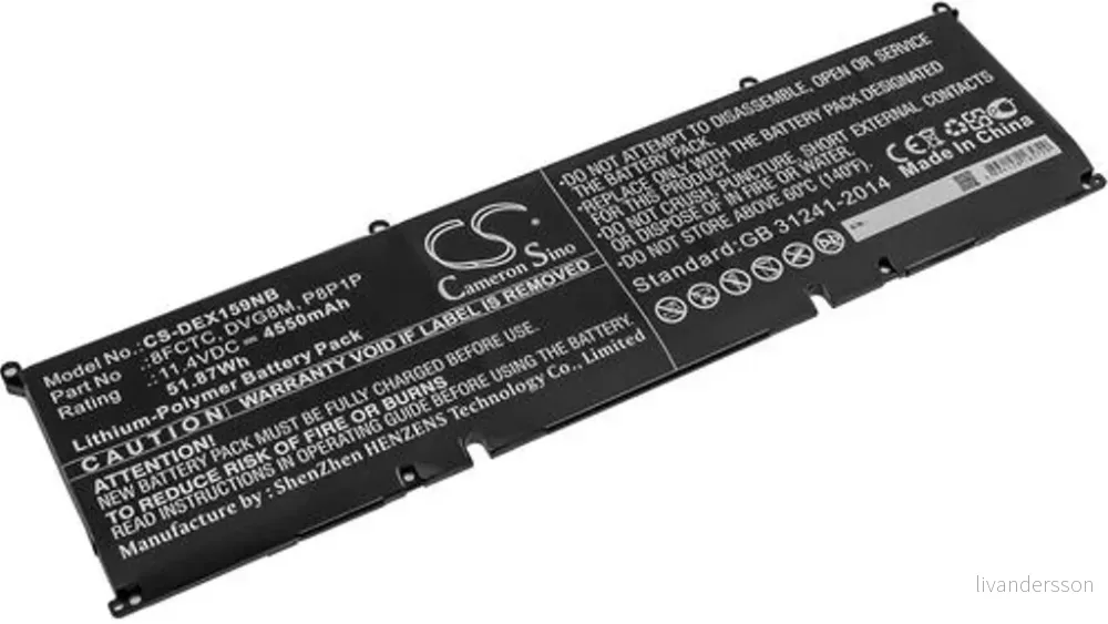 Batteri til P8P1P for Dell, 11.4V, 4550 mAh v:5689217