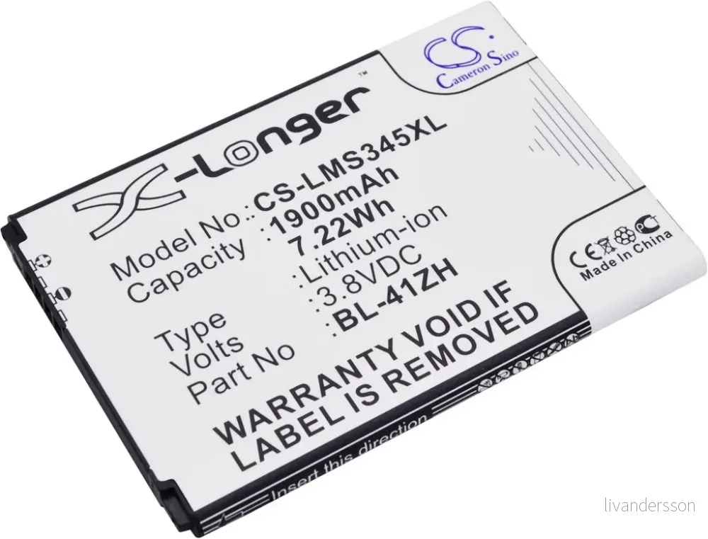 Batteri til EAC62378407 for LG, 3.8V, 1900 mAh v:1535266