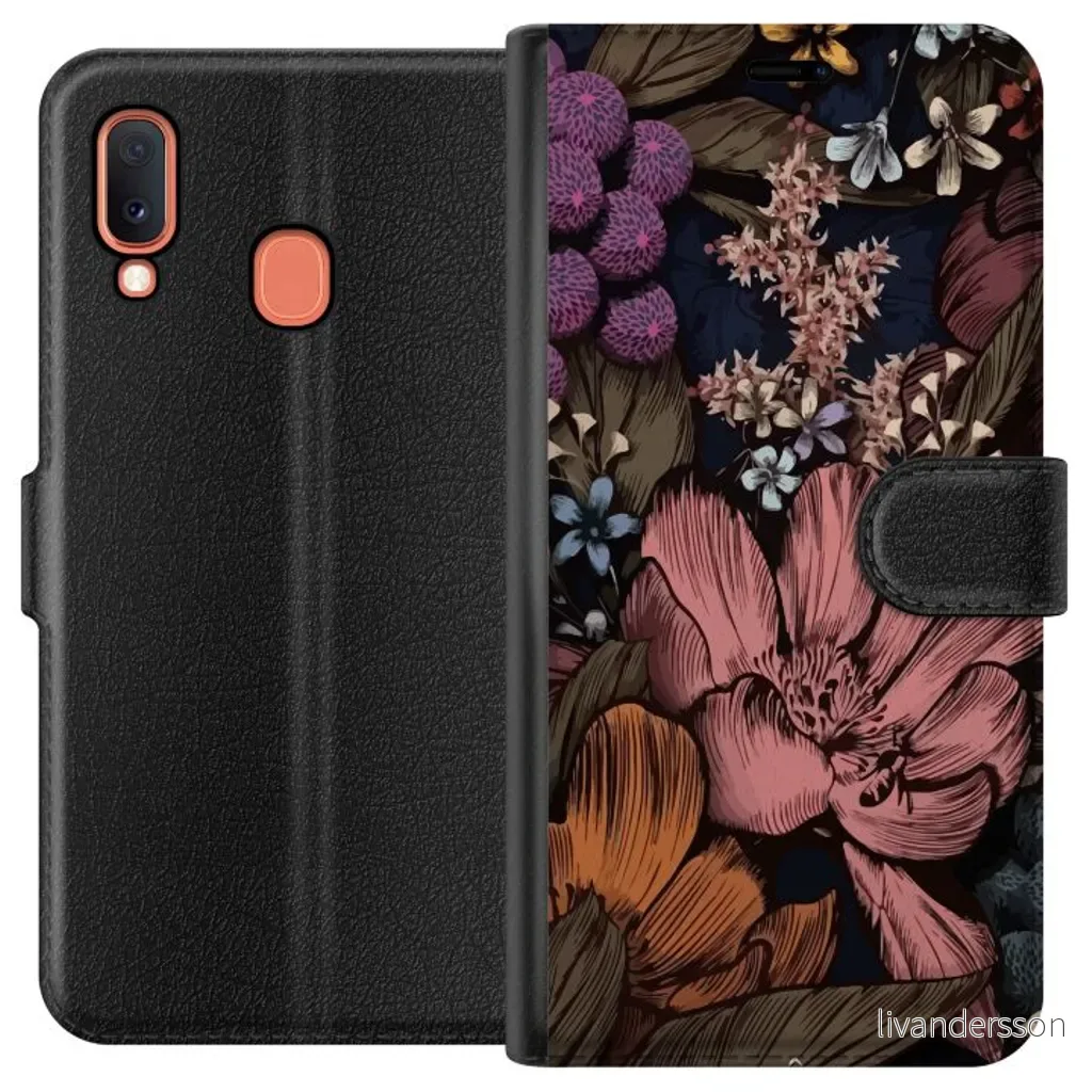 Samsung Galaxy A20e Sort Lommebokdeksel Tecknade blommor v:6141346 Samsung Galaxy A20e Sort Lommebokdeksel Tecknade blommor v:6141346