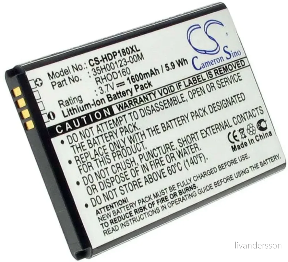 Batteri til 35H00127-06M for HP iPAQ, 3.7V (3.6V), 1600 mAh v:8532841