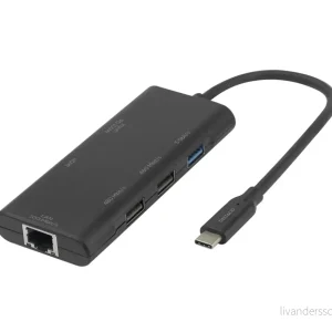 Deltaco USB-C-hub med 1x USB-C, 1x HDMI, 3x USB-A, 1x RJ45 – Svart v:9079518