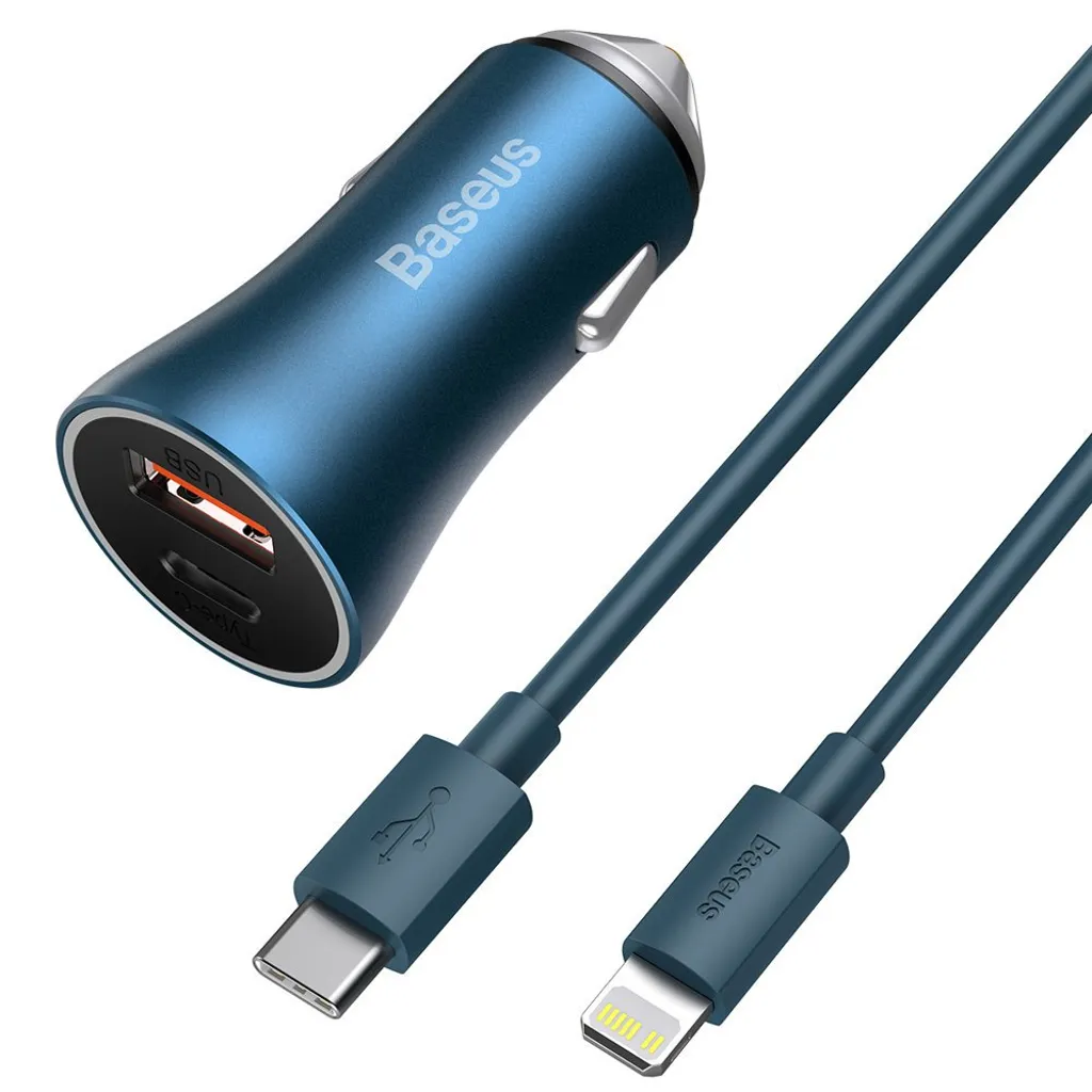 Baseus Golden Contactor Pro Fast Billader USB-C 40W PD + USB-C til Lightning-kabel – Blå v:3562463