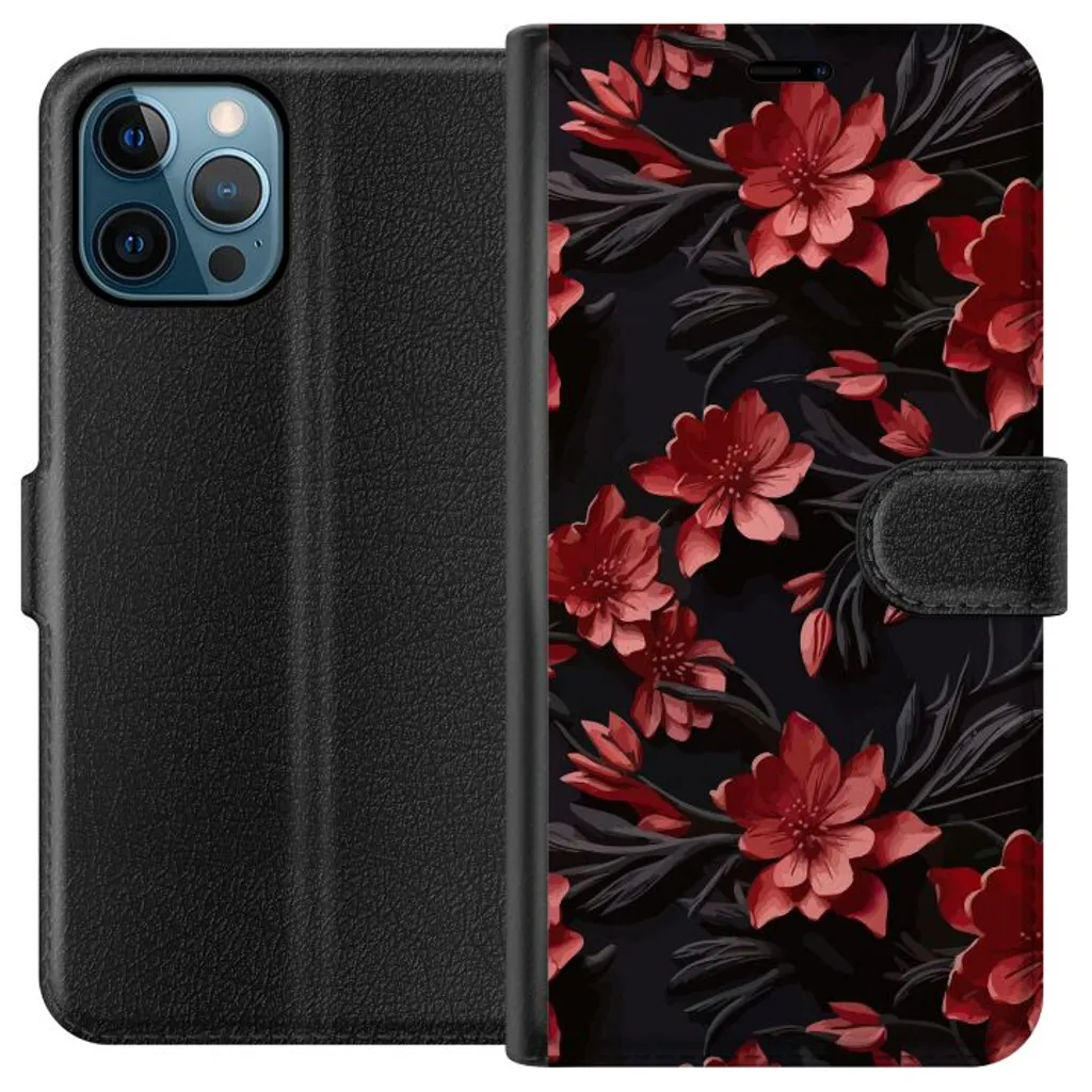 Apple iPhone 12 Pro Max Sort Lommebokdeksel Intensiva blommor v:6479214