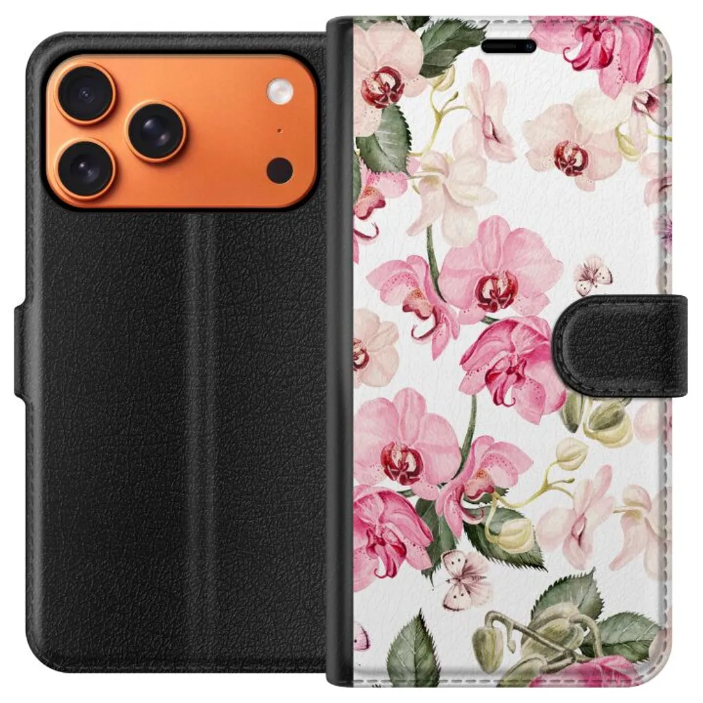 Apple iPhone 18 Pro Max Sort Lommebokdeksel Rosa blommor v:5539474
