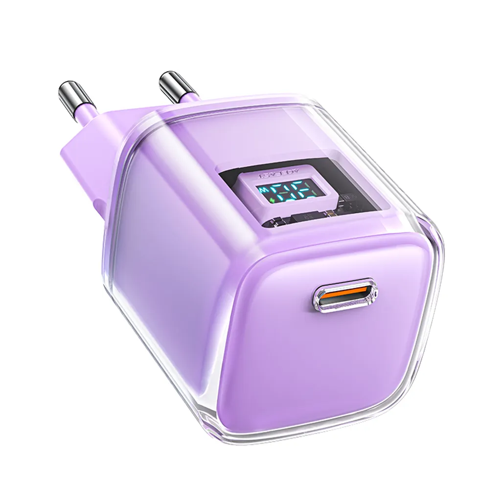 Acefast A53 PD 30W GaN USB-C-lader med display – lilla v:1978067 Acefast A53 PD 30W GaN USB-C-lader med display – lilla v:1978067