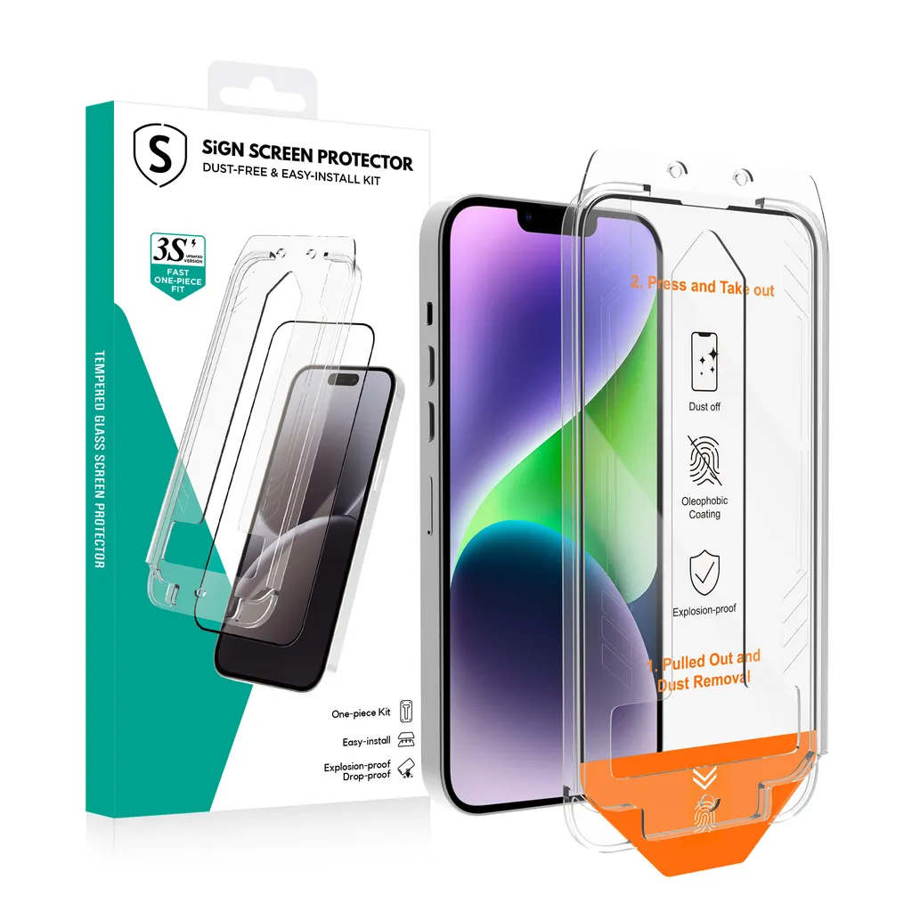 SiGN Skjermbeskytter iPhone 12/12 Pro – EZ Apply med støvfri applikator, 2-paking v:5160924