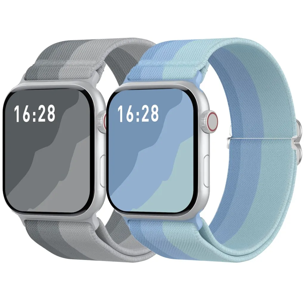 AHASTYLE WE26 Apple Watch 42/41/40/38mm Nylon klokkerem, 2 stk. – Grå/Blå v:2858476