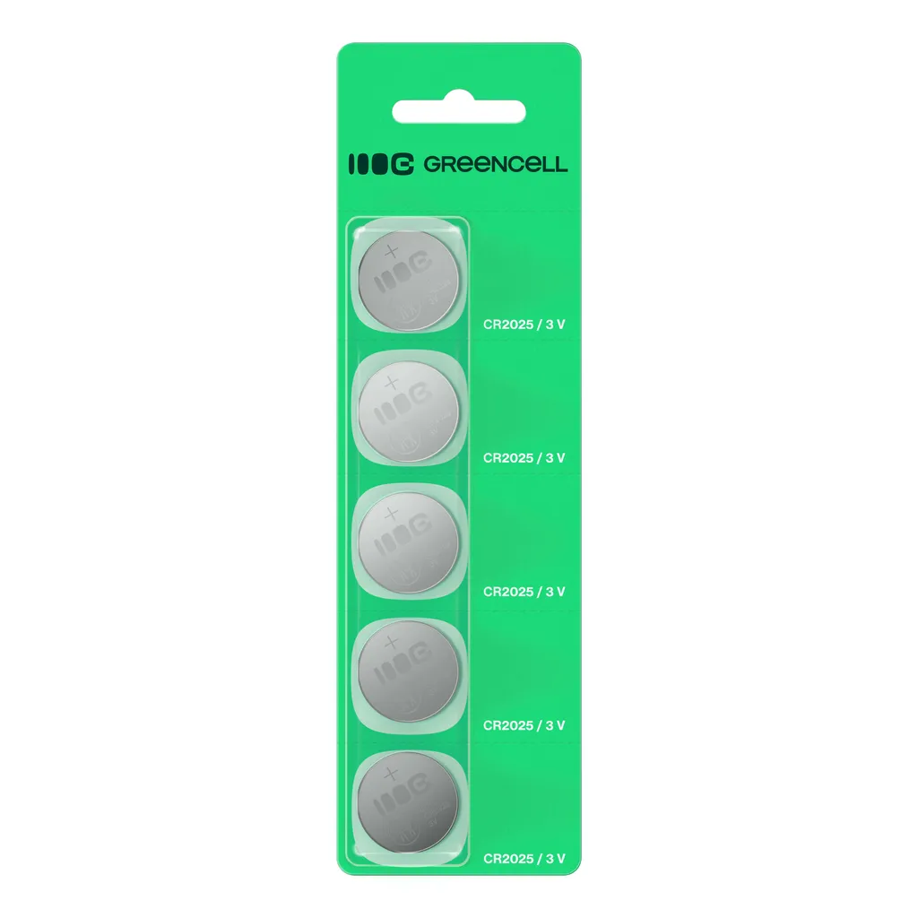 Greencell litium-knappcellebatteri CR2025 3V 160mAh, 5-pakning v:9517585 Greencell litium-knappcellebatteri CR2025 3V 160mAh, 5-pakning v:9517585
