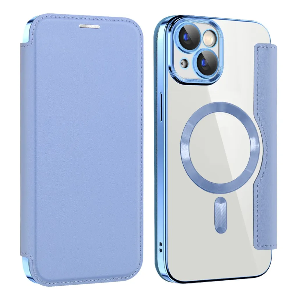 AMORUS iPhone 14 Lommeboketui RFID-blokkerende MagSafe – Blå v:1820825