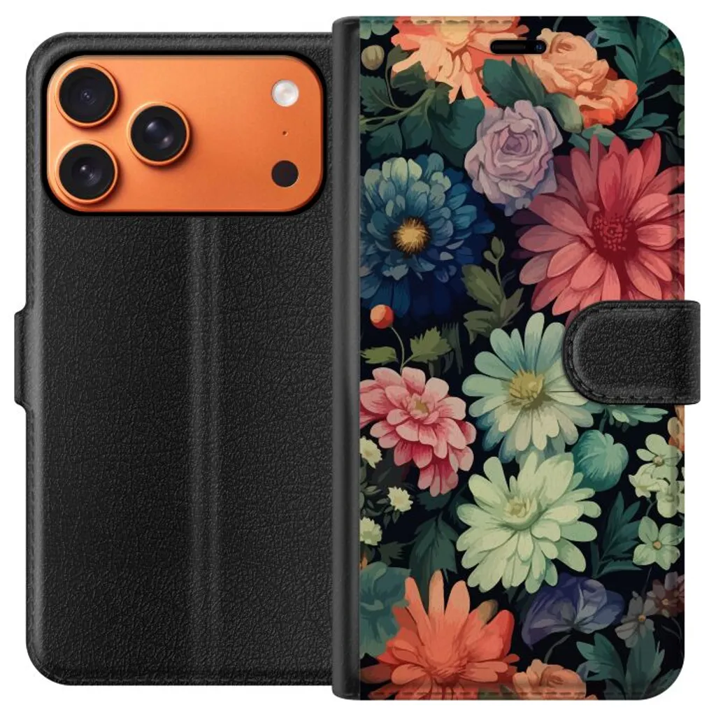 Apple iPhone 18 Pro Max Sort Lommebokdeksel Färglada blommor v:2640034