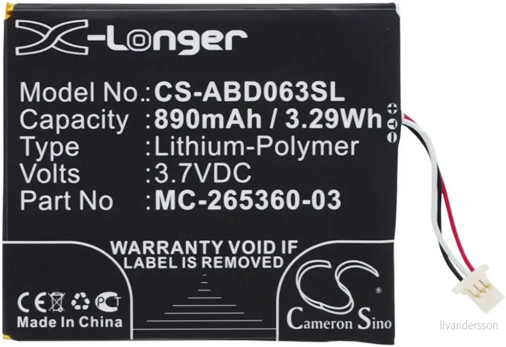Batteri til Amazon Kindle 8, 3.7V, 890 mAh v:4116261