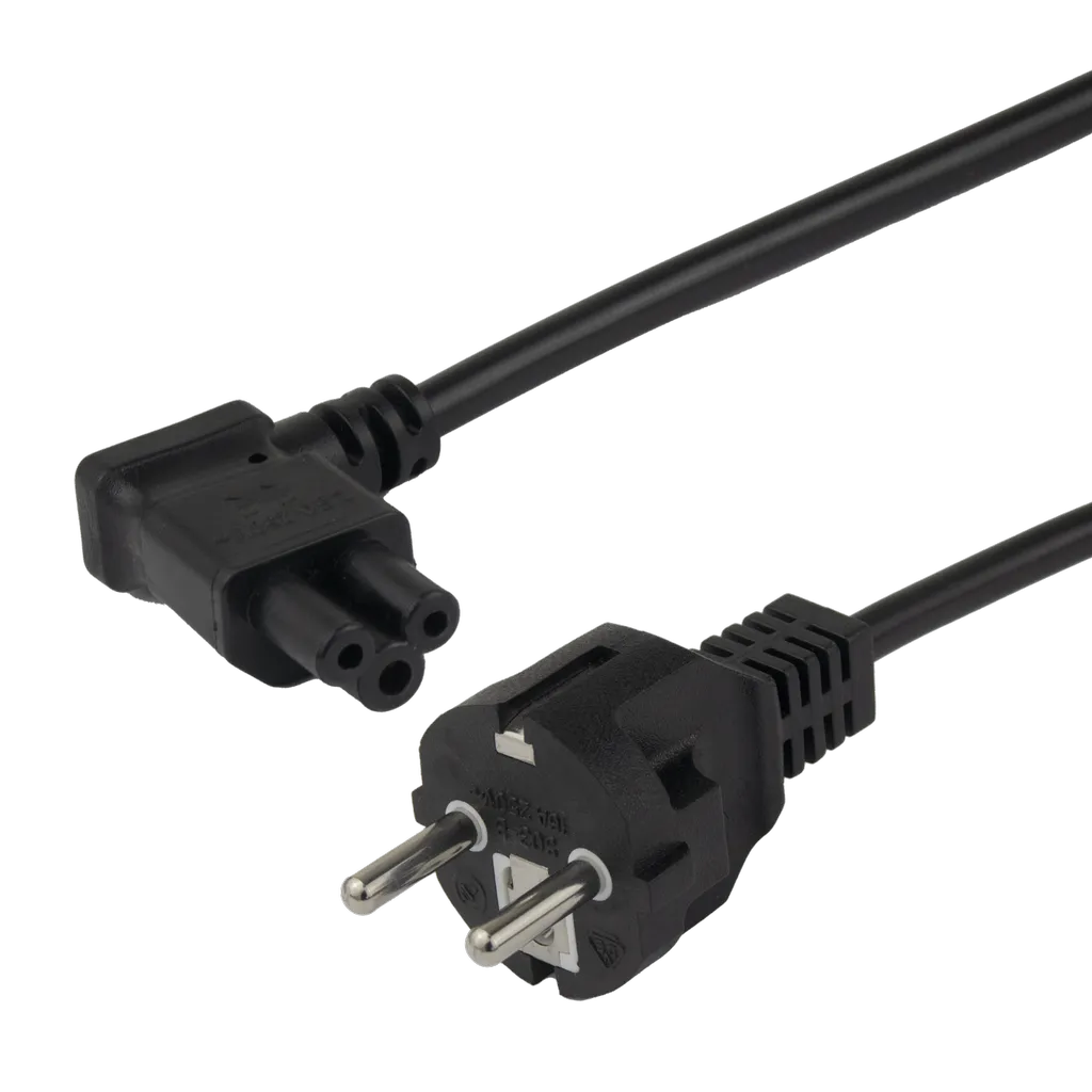 Deltaco apparatkabel – rett CEE 7/7 til venstrevinklet IEC C5, 3m – svart v:3356256