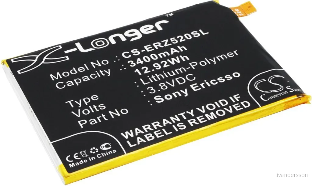Batteri til Sony Ericsson Xperia Z5 Premium, 3.8V, 3400 mAh v:9379757