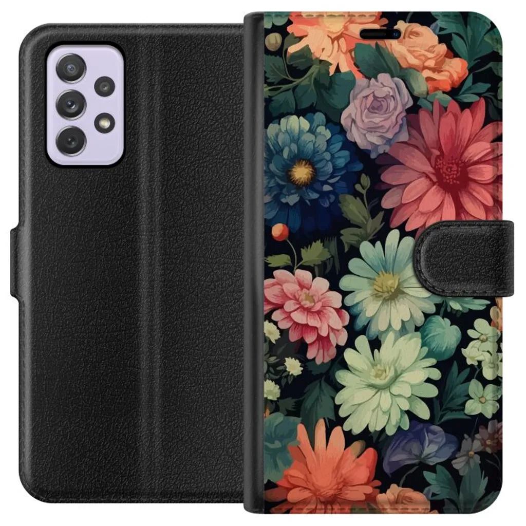 Samsung Galaxy A52s 5G Sort Lommebokdeksel Färglada blommor v:4562003