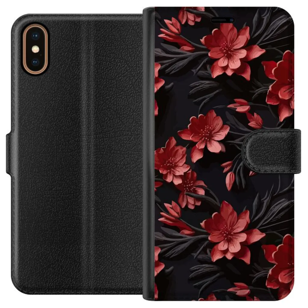 Apple iPhone X Sort Lommebokdeksel Intensiva blommor v:2504790