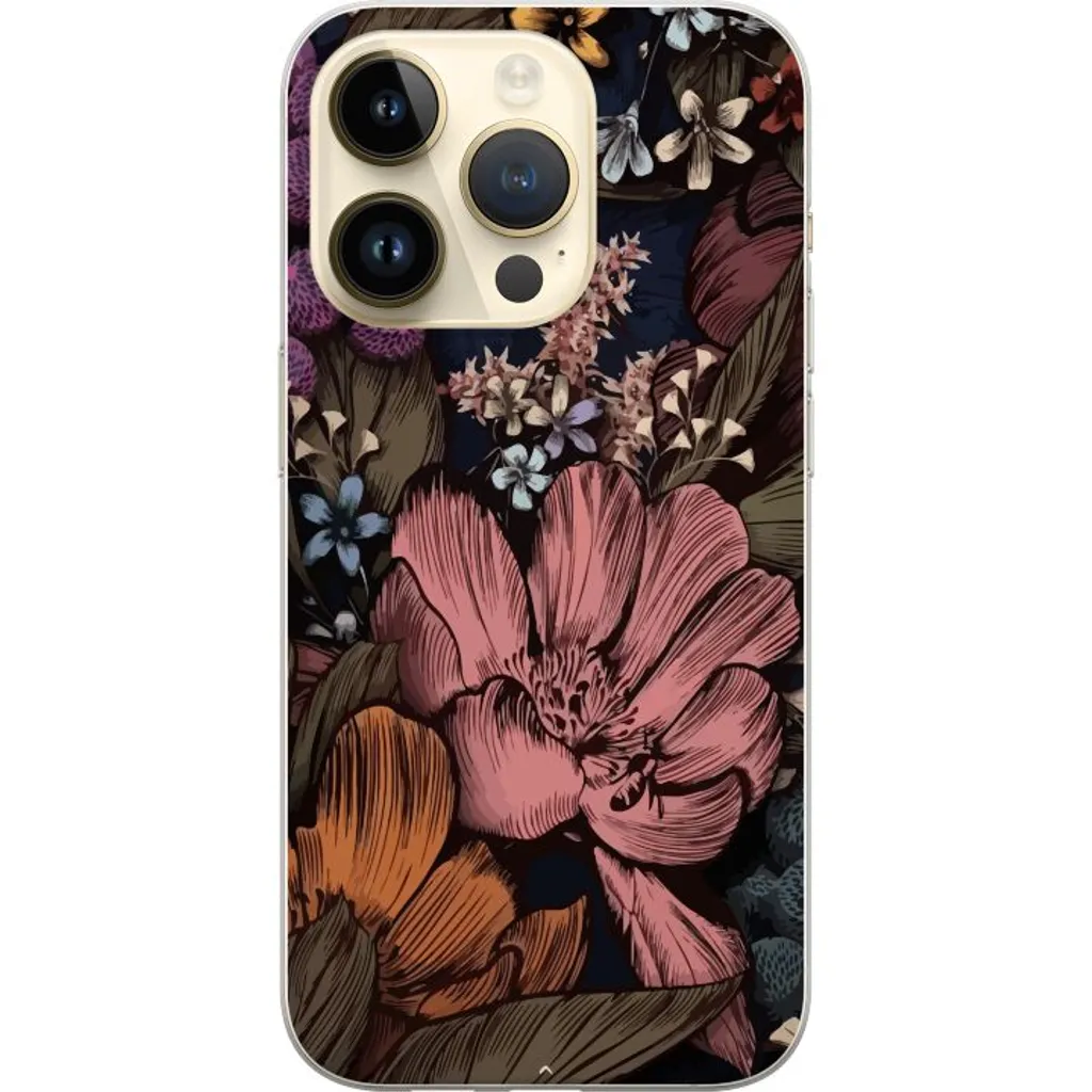 Apple iPhone 14 Pro Gjennomsiktig Telefondeksel Tecknade blommor v:2808689