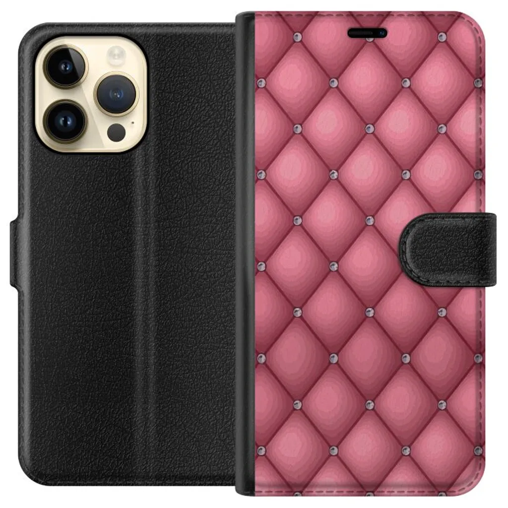 Apple iPhone 15 Pro Max Sort Lommebokdeksel Exklusivt Rosa Mönster v:7358545