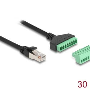 Delock RJ45 til terminalblokk Cat.6 nettverkskabel – svart/grønn 30 cm v:9124613