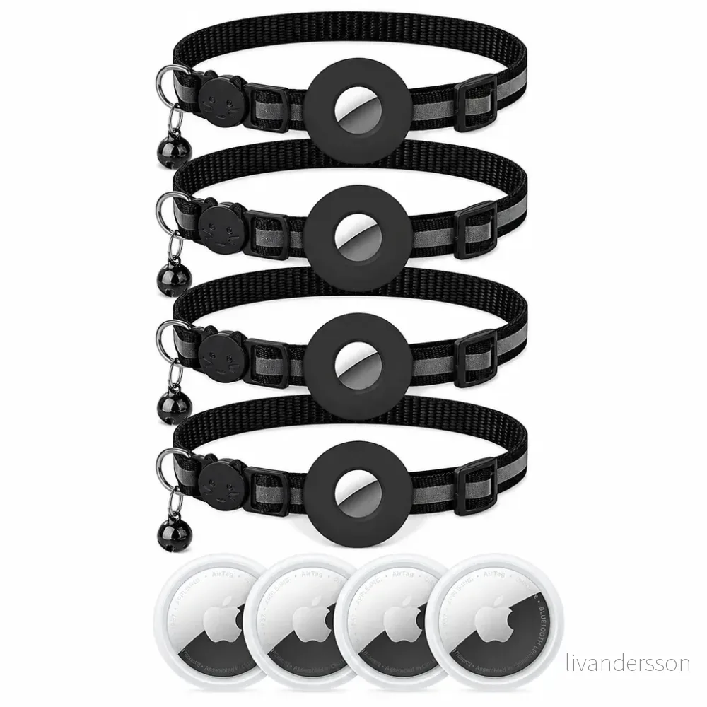 Apple Airtag Gen 1 + AirTag halsbånd for katt og små hunder, 4-pakning – svart v:7882645