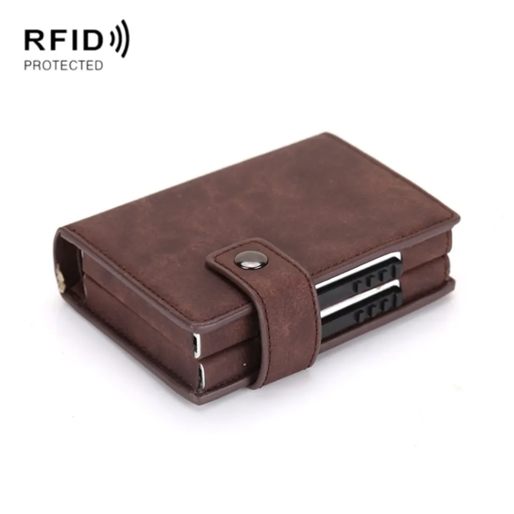 Dobbel RFID-kortholder i PU-skinn – mørkebrun v:5034776