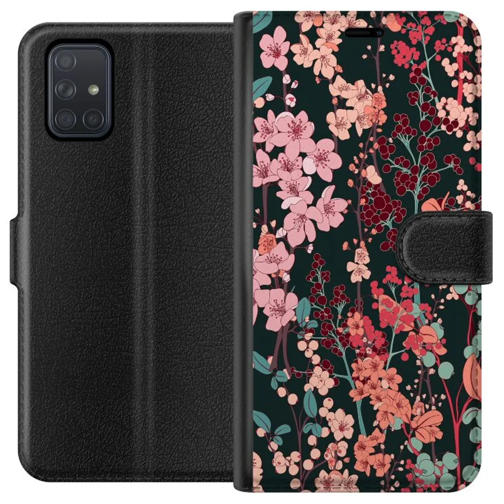 Samsung Galaxy A71 Sort Lommebokdeksel Blommor v:7229346