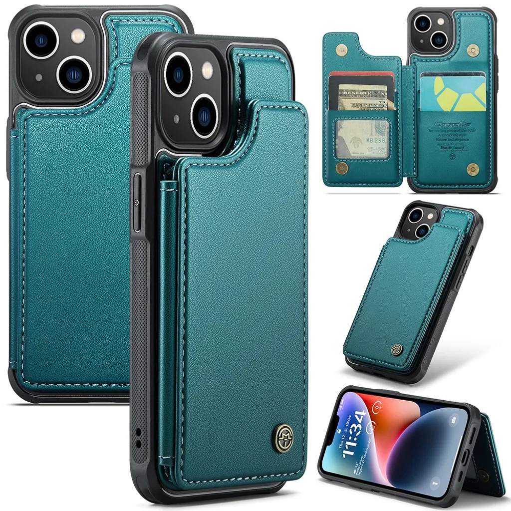 CASEME C22 iPhone 14 Lommebokdeksel RFID-blokkerende – Grønn v:3183488