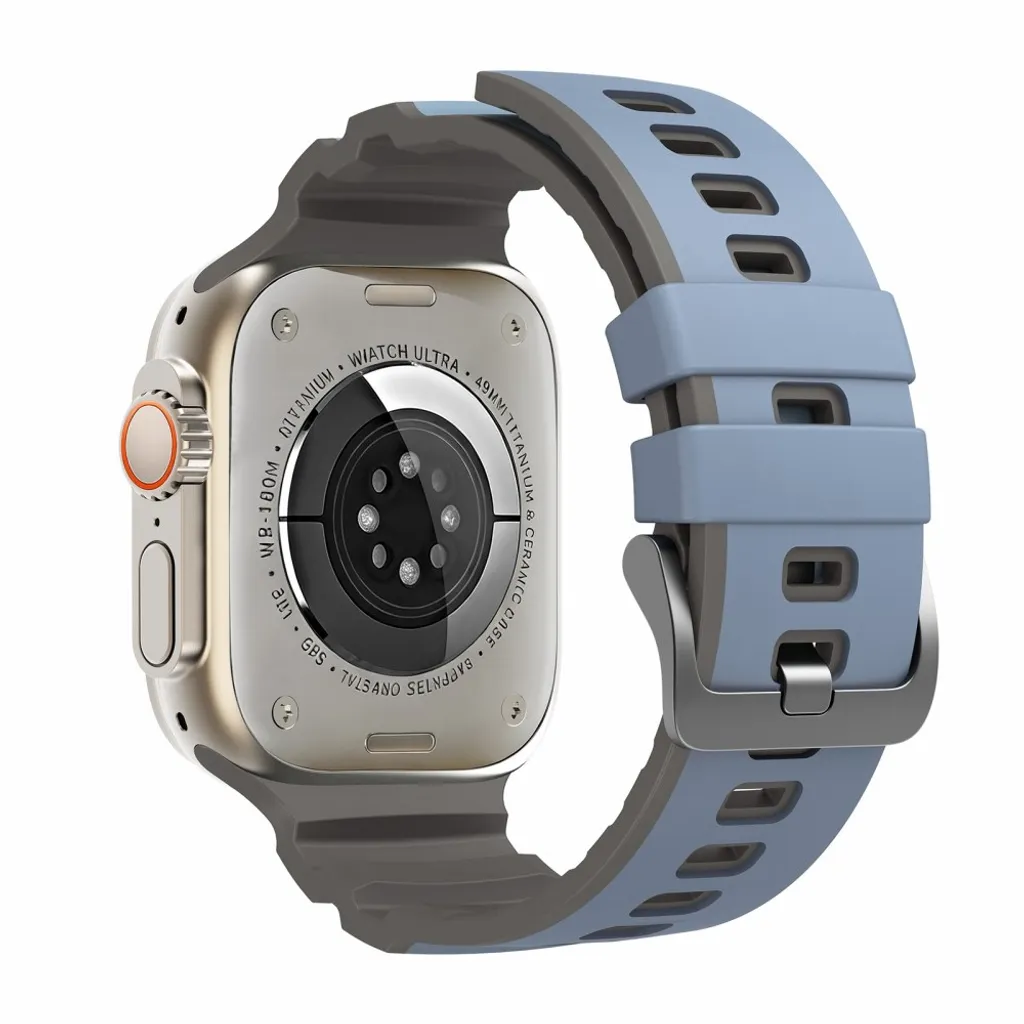 Apple Watch 49/46/44/42mm Tofarget silikon klokkerem – Blå/Grå v:5770304